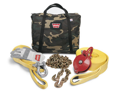 Heavy Duty Winching Accessory Kit - Incl. Recovery Strap - Gloves - Shackle - Choker Chain - Snatch Block - Tree Trunk Protector - Camouflage Case